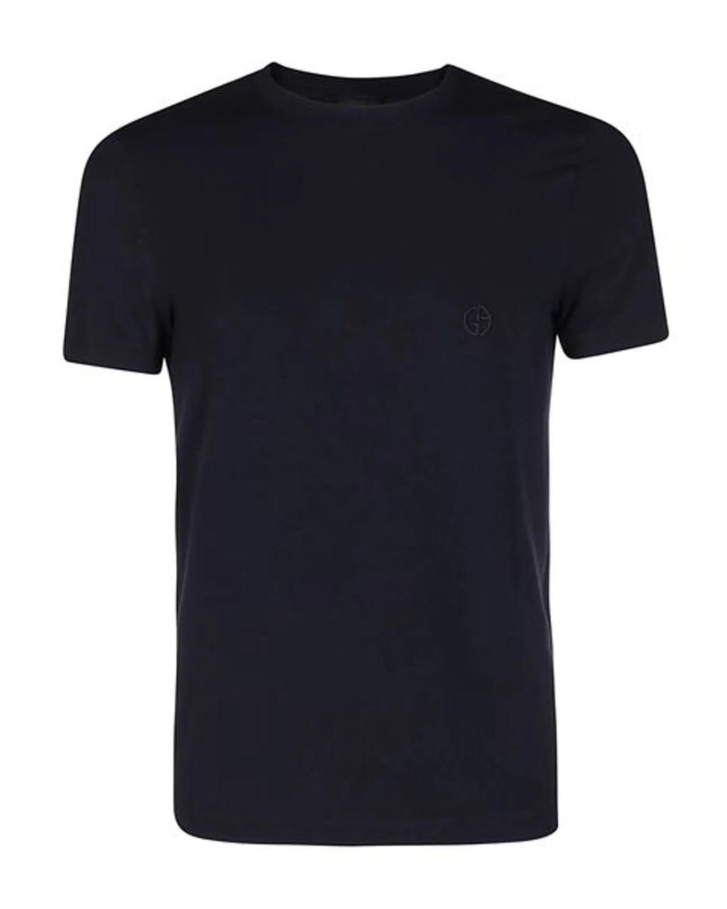 Giorgio Armani Black Embroidered Cotton Crewneck T Shirt for men