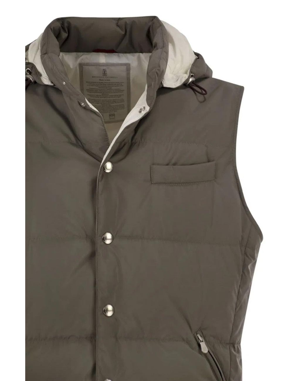 Brunello Cucinelli Brown Padded Hooded Gilet for men