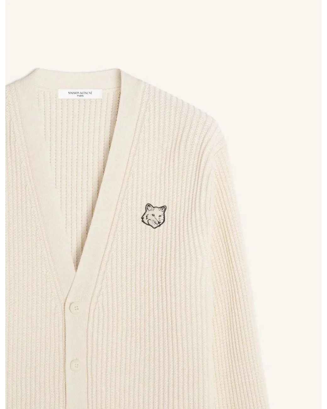 Maison Kitsuné Natural Maison Kitsuné Fox Head Cotton Ribbed Cardigan for men