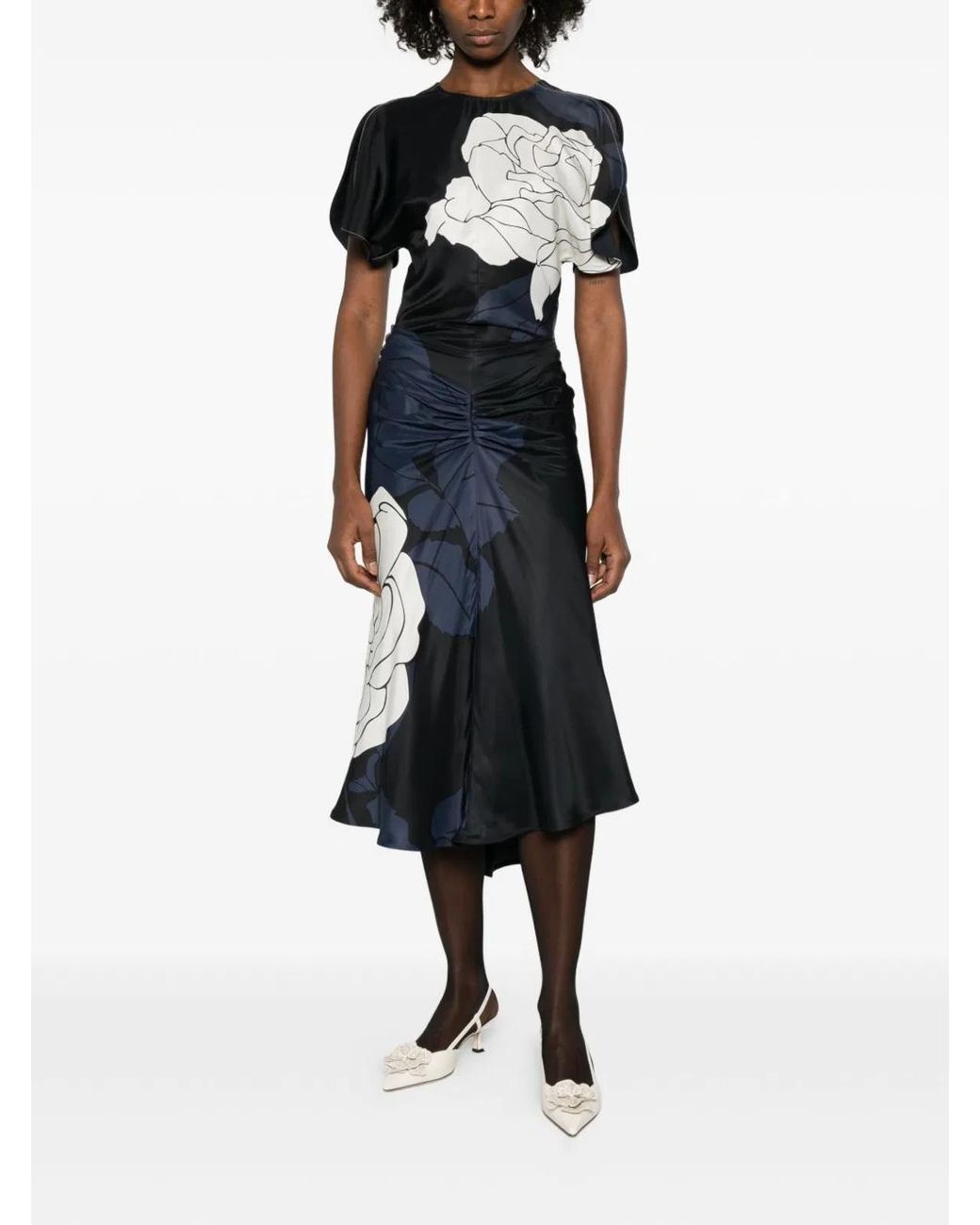 Victoria Beckham Blue Midi Skirt Flower Draped
