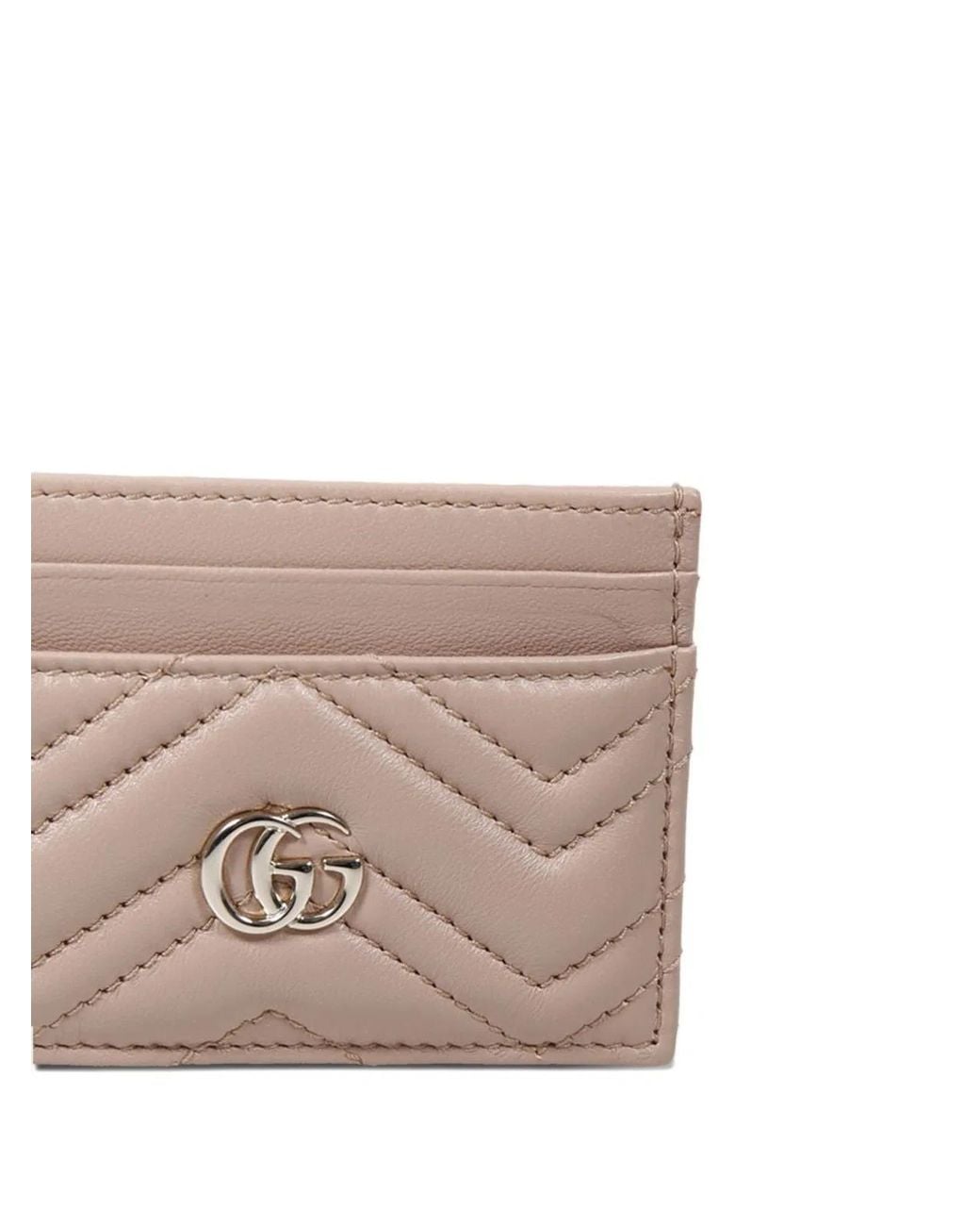 Gucci Pink Leather Card Holder With Chevron And Logo