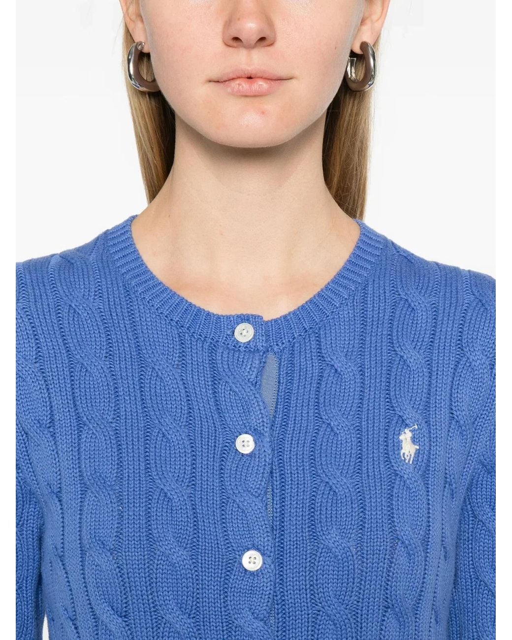 Polo Ralph Lauren Blue Cable Knit Cotton Crew Neck Cardigan