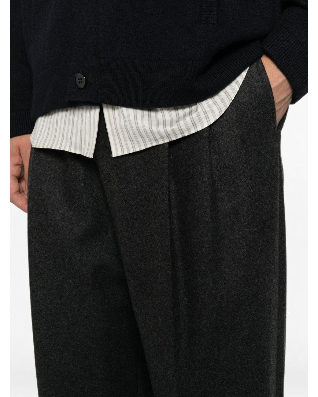 Emporio Armani Black Wool Blend Trousers for men