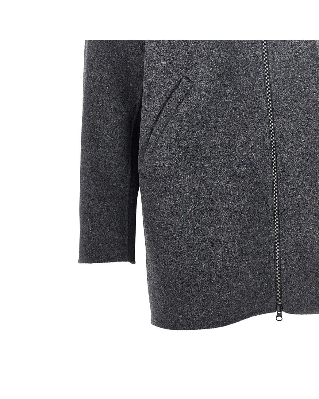 Aspesi Gray Double Wool Coat With Zip Closure for men