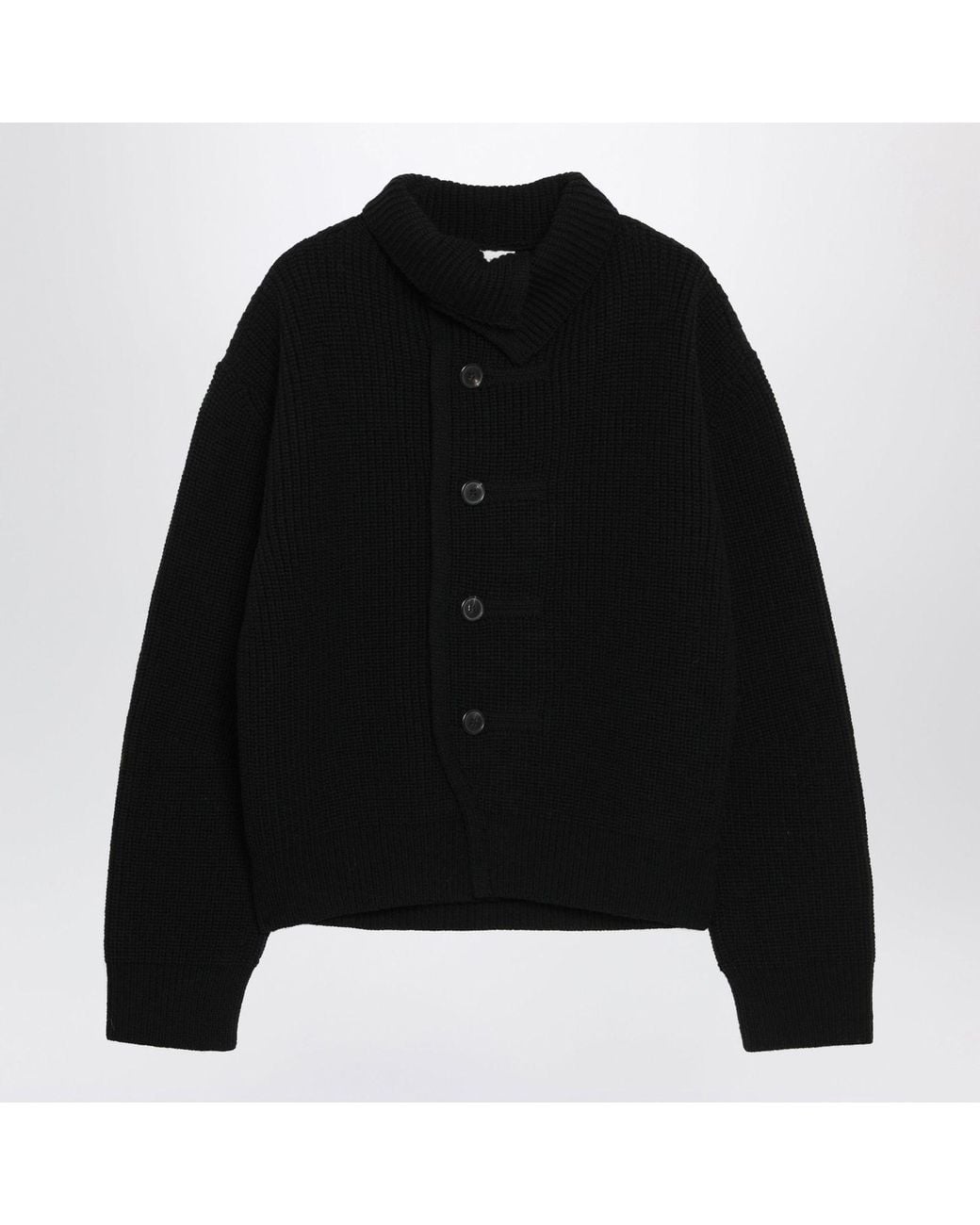 Dries Van Noten Black Waffleknit Wool Cardigan for men