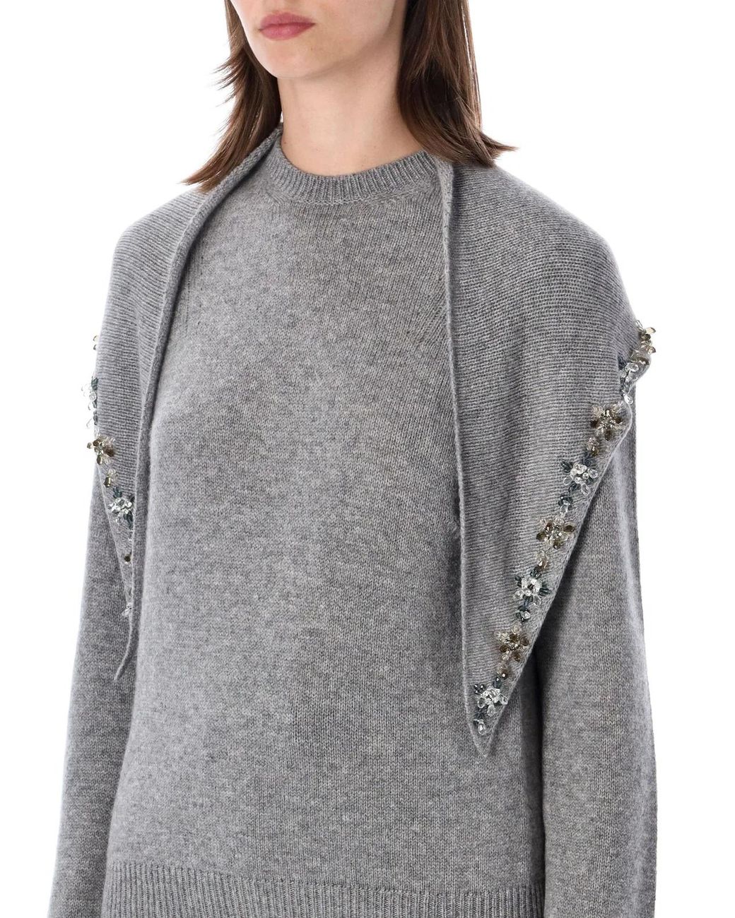 Prada Gray Crewneck Sweater With Stole