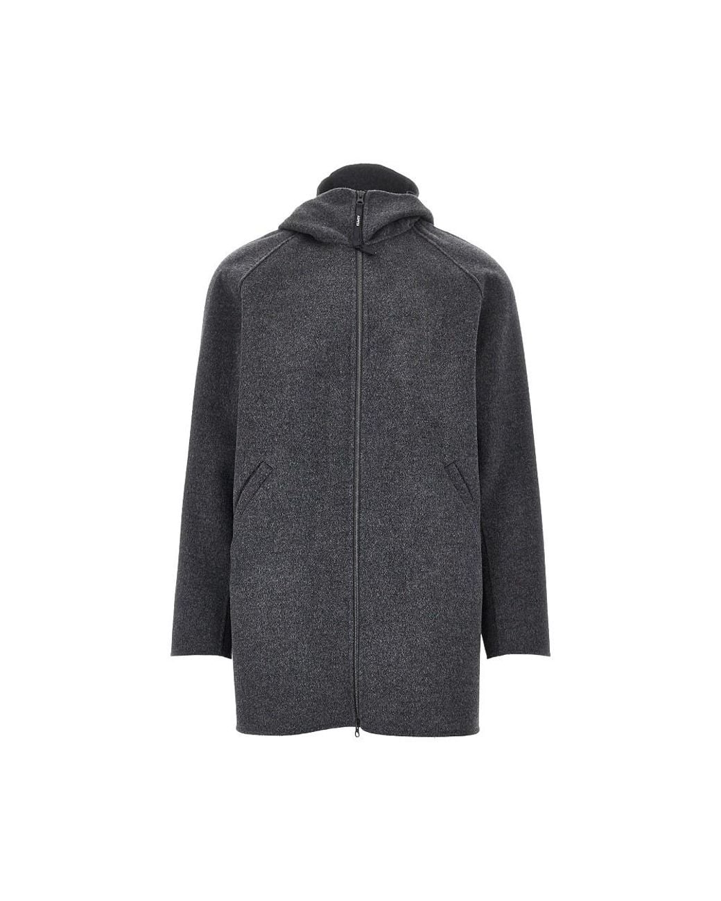 Aspesi Gray Double Wool Coat With Zip Closure for men