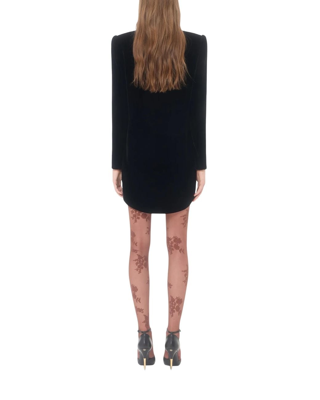 Valentino Black Lace-Detail Velvet Mini Dress