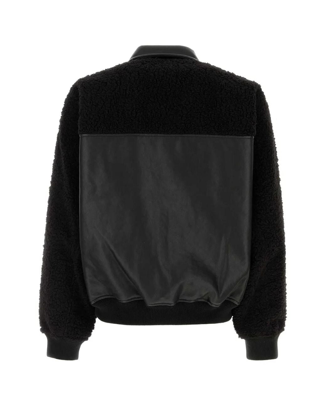 Random Identities Black Faux Shearling Leather Bomber Jacket Woven for men