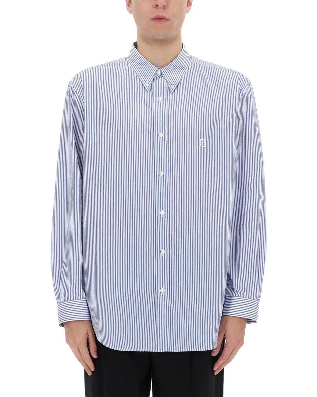 Balmain Blue Shirt With Logo for men