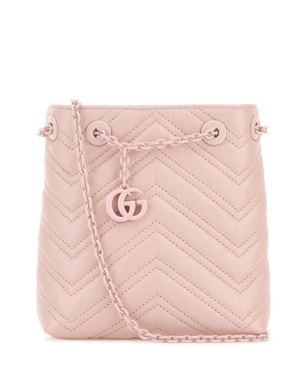 Gucci Pink Leather Micro Gg Marmont Bucket Bag
