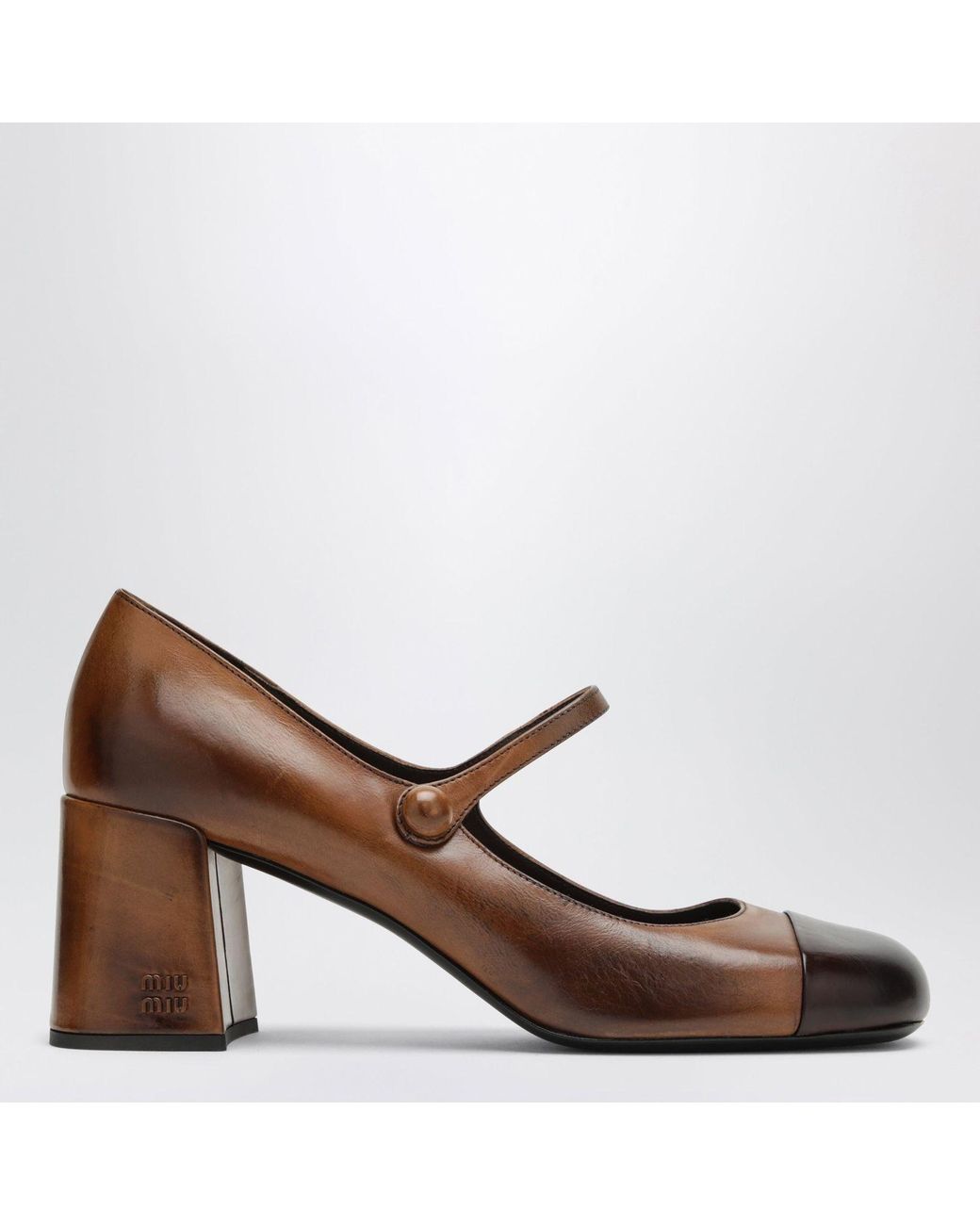 Miu Miu Brown Cognac/Dark Leather Mary Jane Pumps