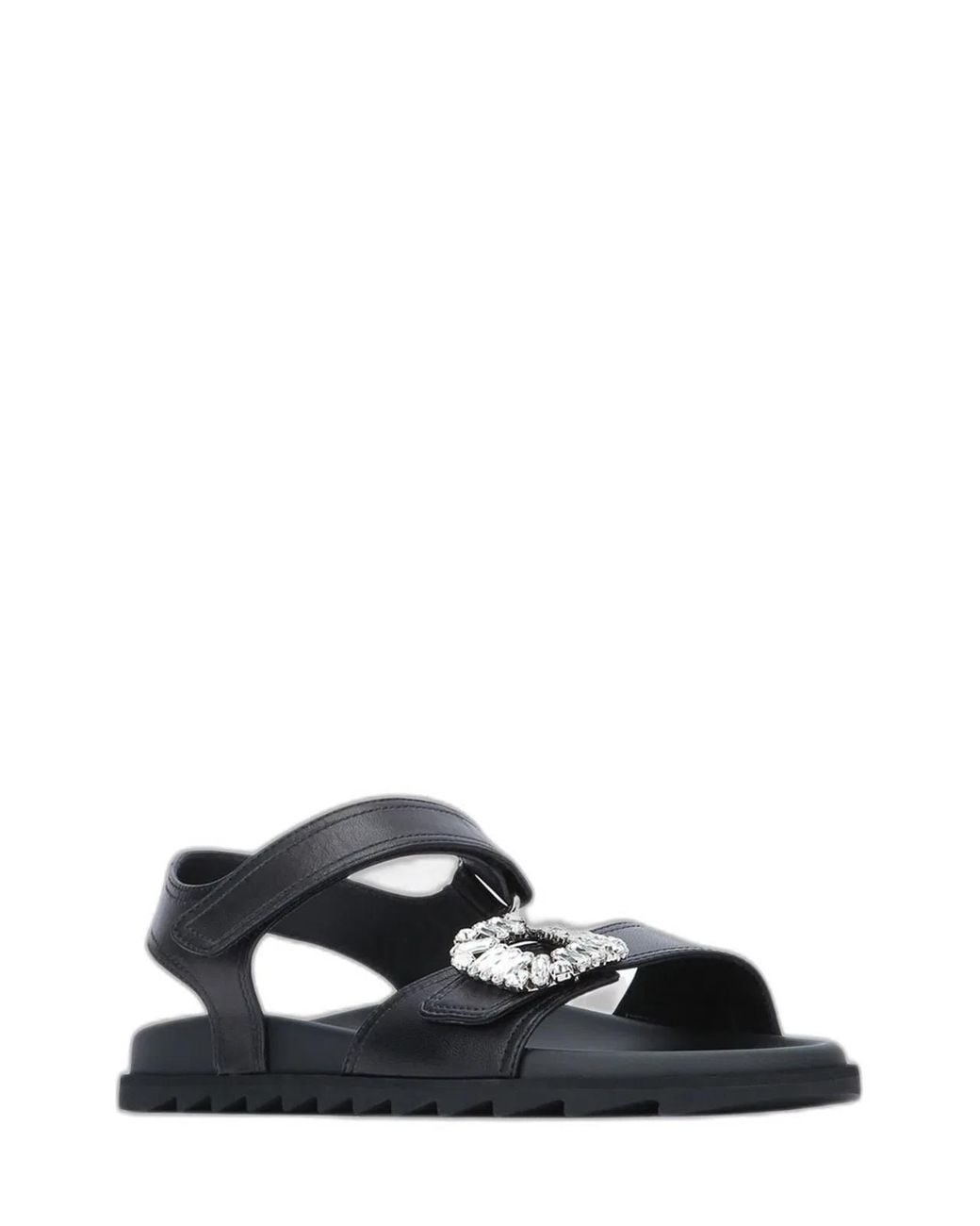 Roger Vivier White Leather Sandals With Crystal Buckle