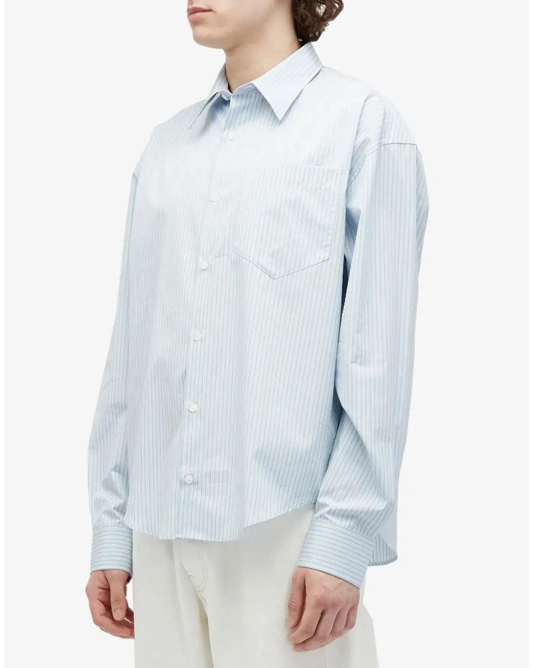 AMI Blue De Coeur Boxy Fit Striped Shirt for men