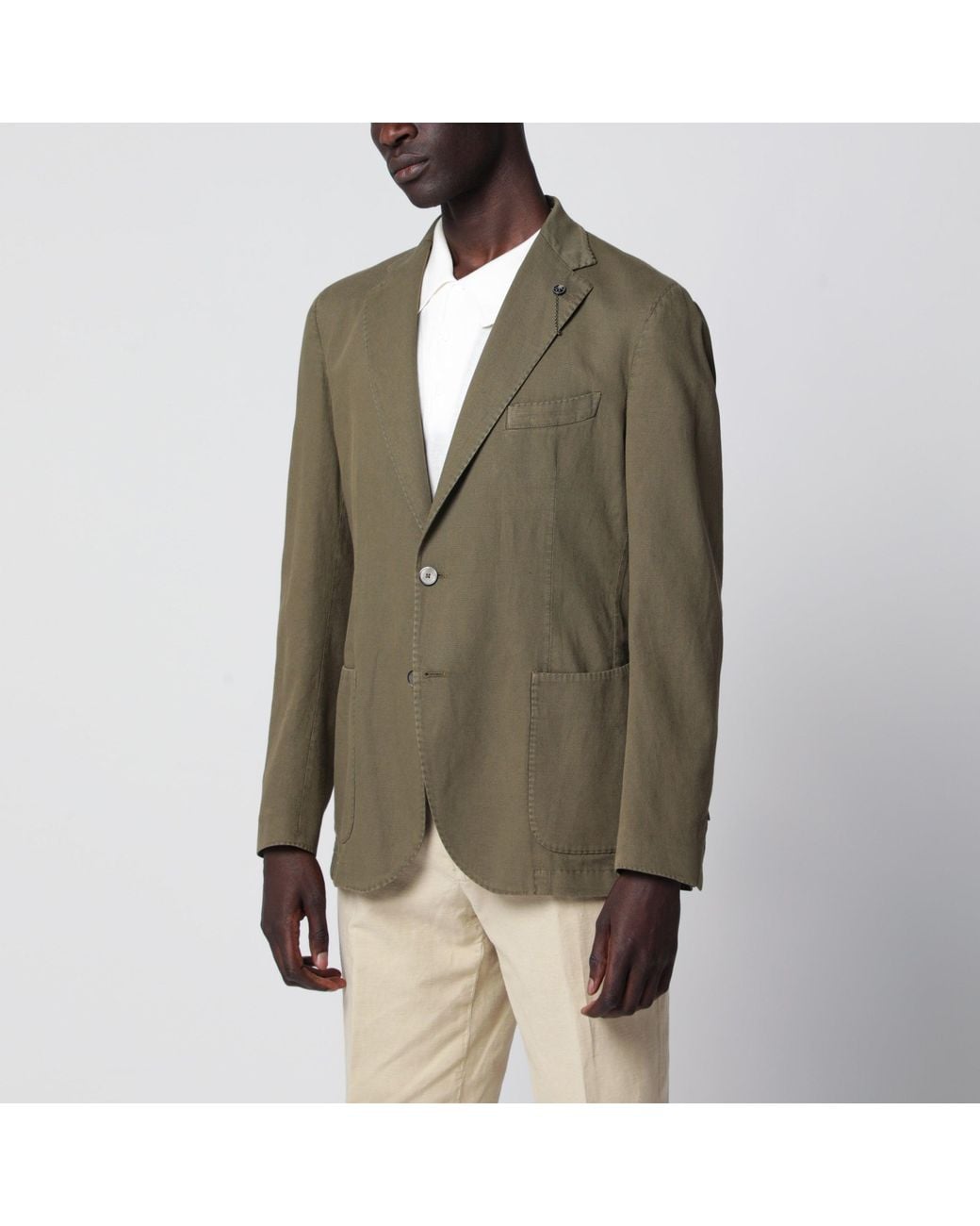 Santaniello Green Slim-Fit Single-Breasted Linen Blazer for men