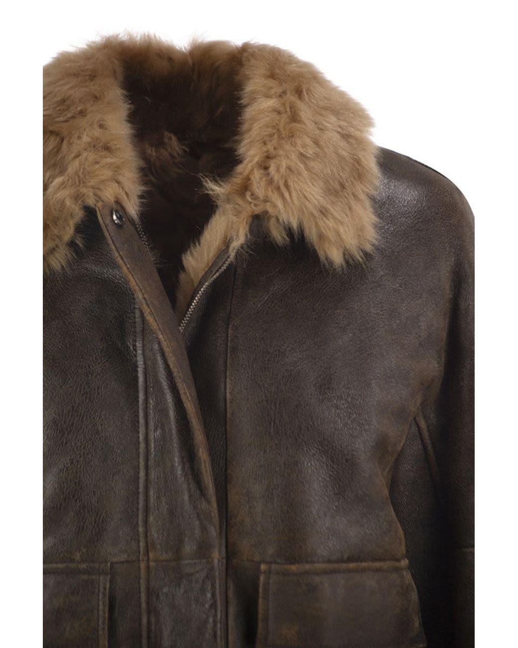 Brunello Cucinelli Black Sheepskin Jacket With Fur Collar