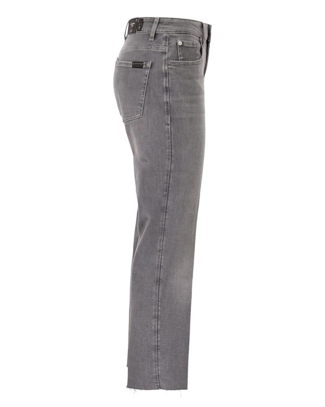 7 For All Mankind Gray Calie Straight Ankle Stretch Denim Jeans With Metallic Fibre
