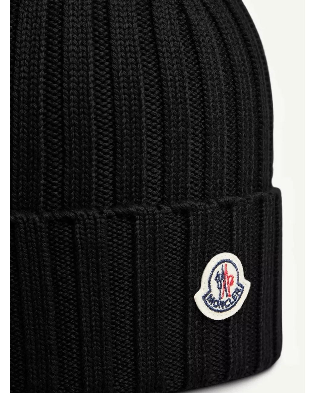 Moncler Black Logo Wool Beanie