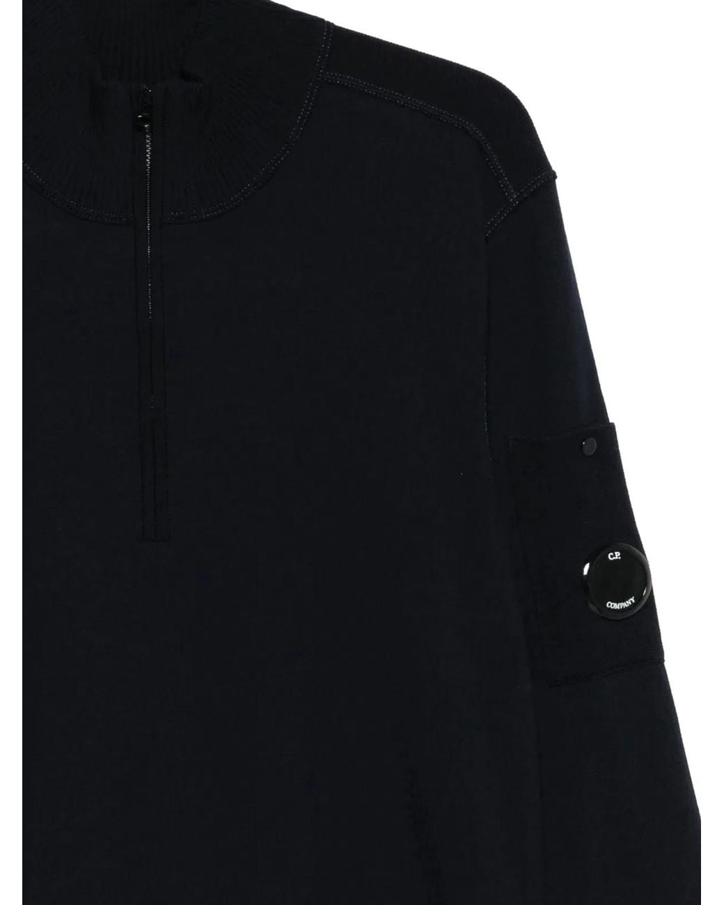C P Company Black C.P.Company Half Zip Lens Sweater for men
