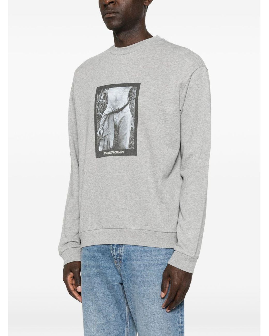 Emporio Armani Gray Logo Print Crewneck Sweatshirt for men