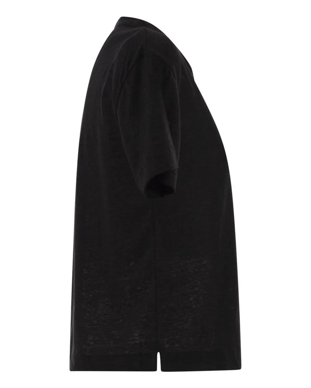 Majestic Black Stretch Linen T-Shirt With V-Neck