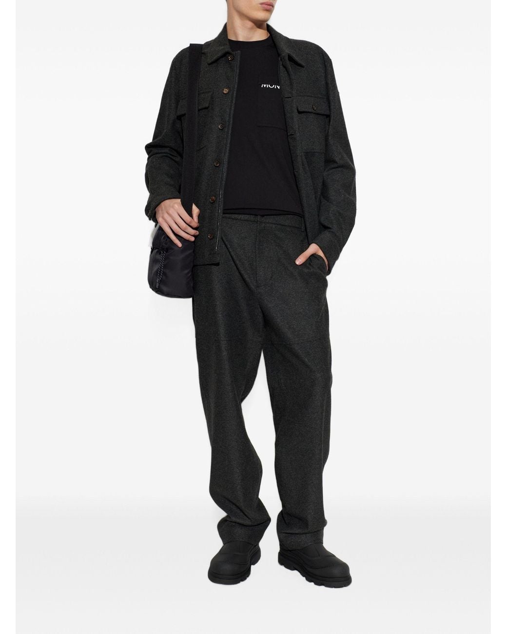 Moncler Black Button-Front Wool Overshirt Jacket for men