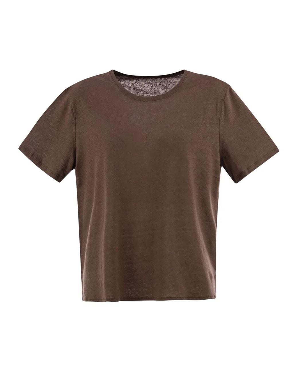Majestic Brown Linen Crew-Neck T-Shirt