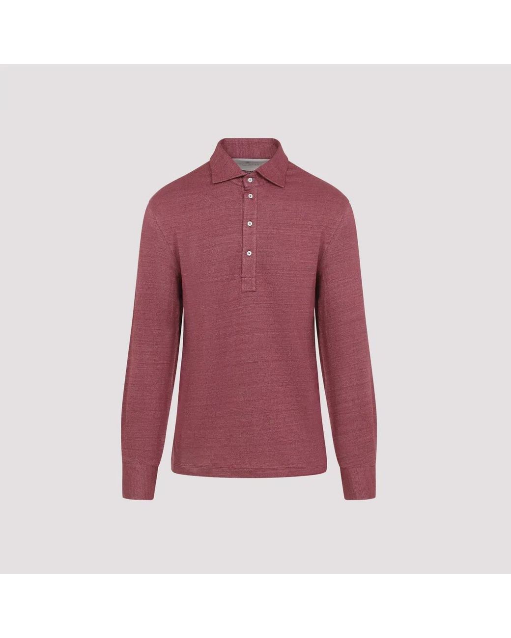 Brunello Cucinelli Purple Coral Linen Long Sleeves Polo for men
