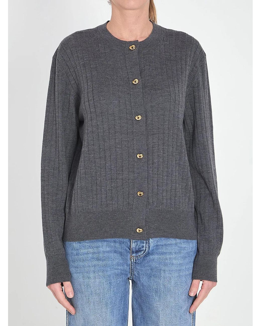 Bottega Veneta Gray Ribbed Knit Cardigan