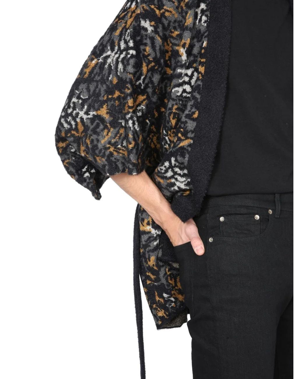 Saint Laurent Black V-Neck Tied Short-Sleeved Cardigan for men