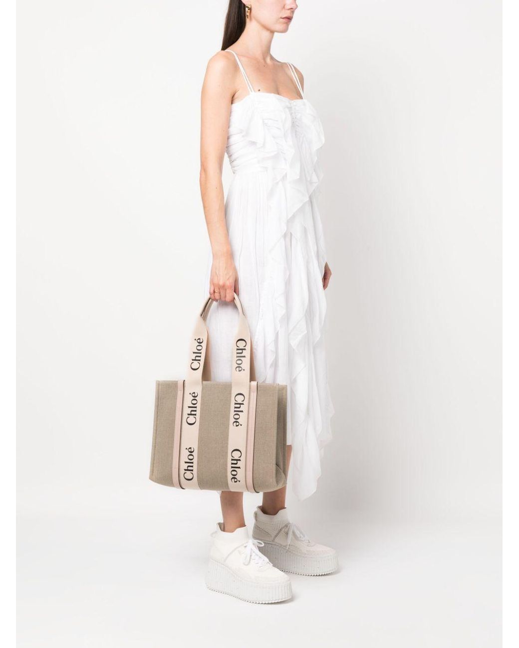 Chloé Natural Woody Canvas Shoulder Bag