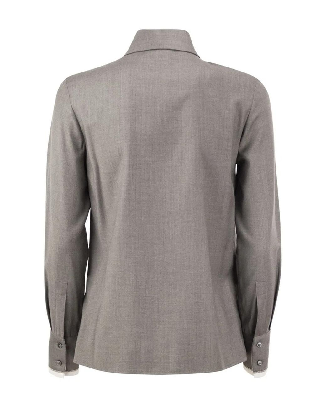 Peserico Gray Stretch Virgin Wool And Viscose Shirt With Shimmering Cuff Detail