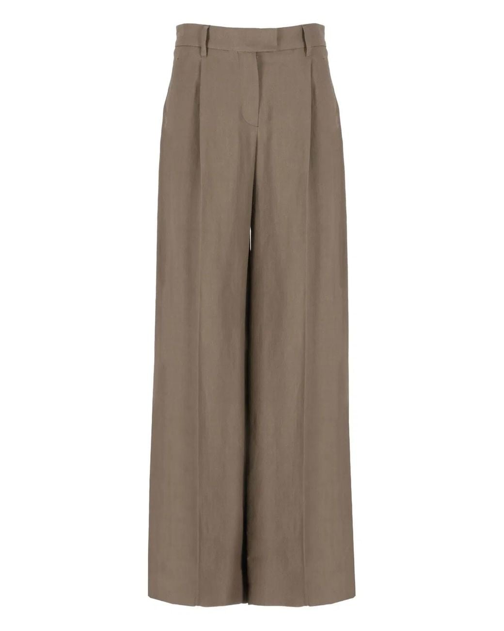 Brunello Cucinelli Brown Pleated Wide-Leg Trousers