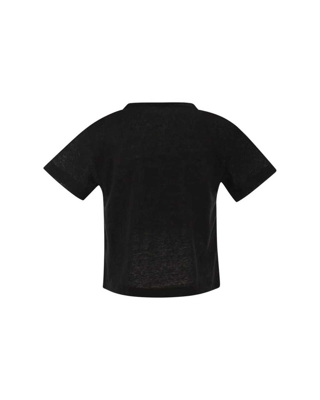 Majestic Black Stretch Linen T-Shirt With V-Neck