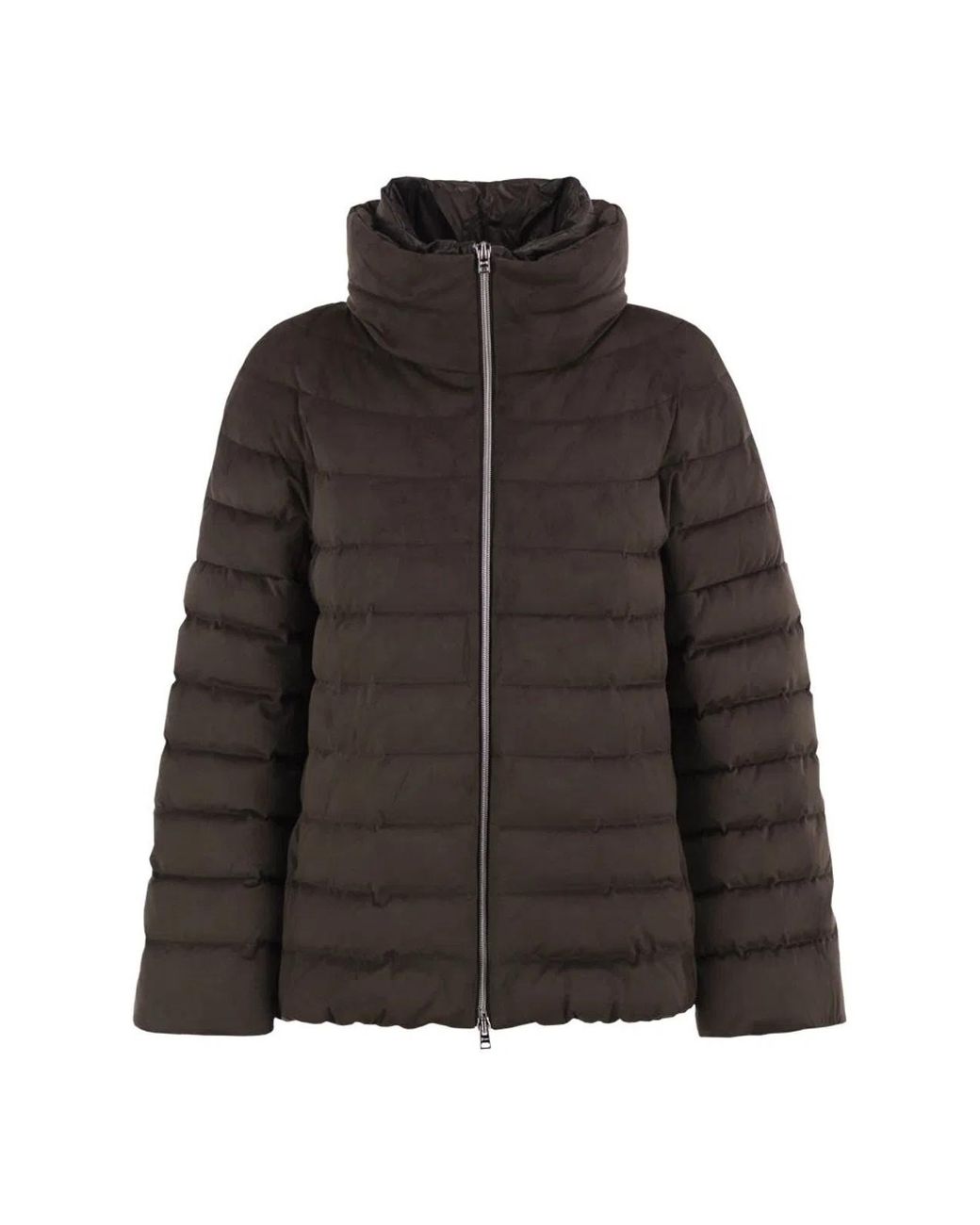 Herno Brown Technical Suede-Effect Down Jacket With Padded High Collar