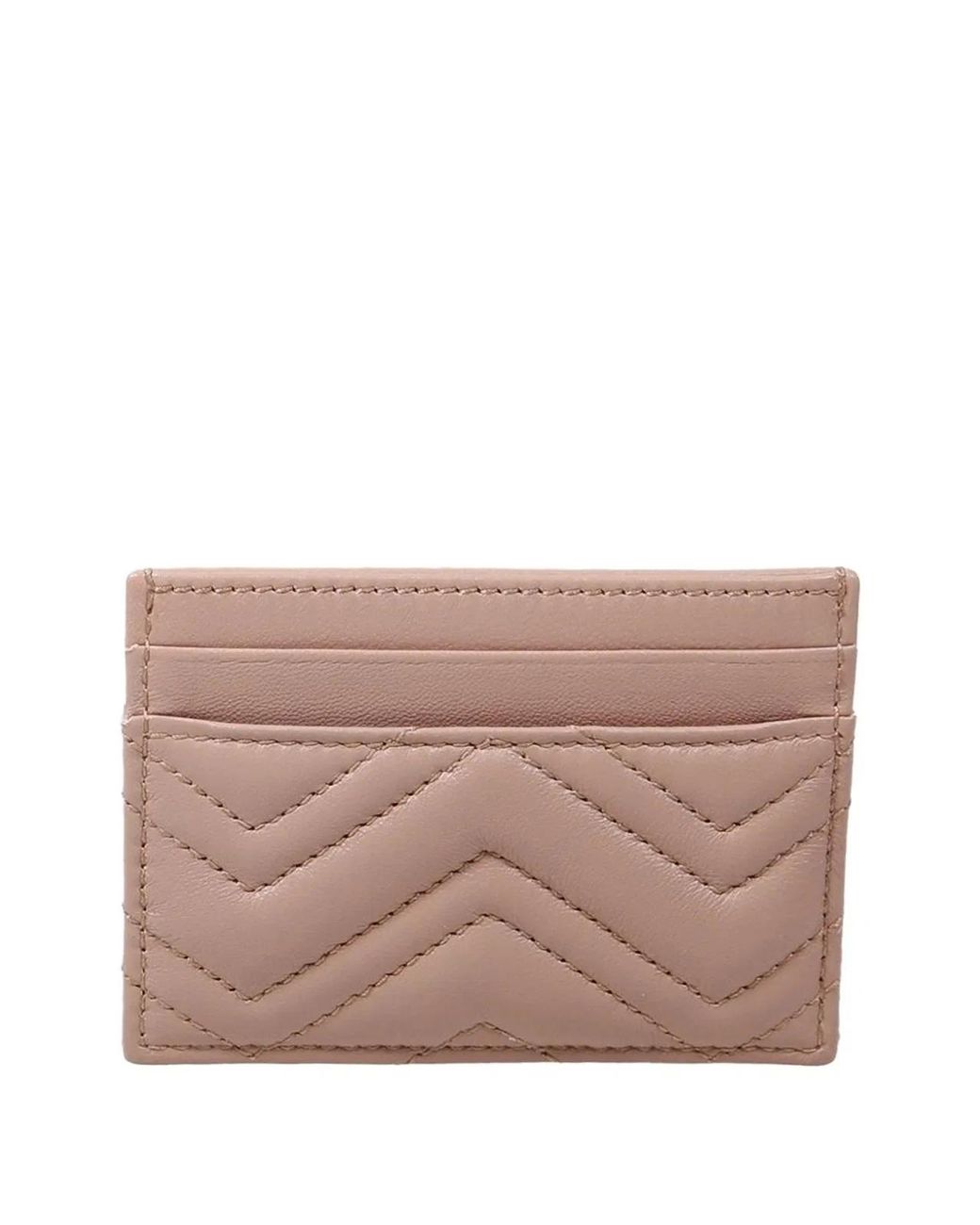 Gucci Pink Leather Card Holder With Chevron And Logo