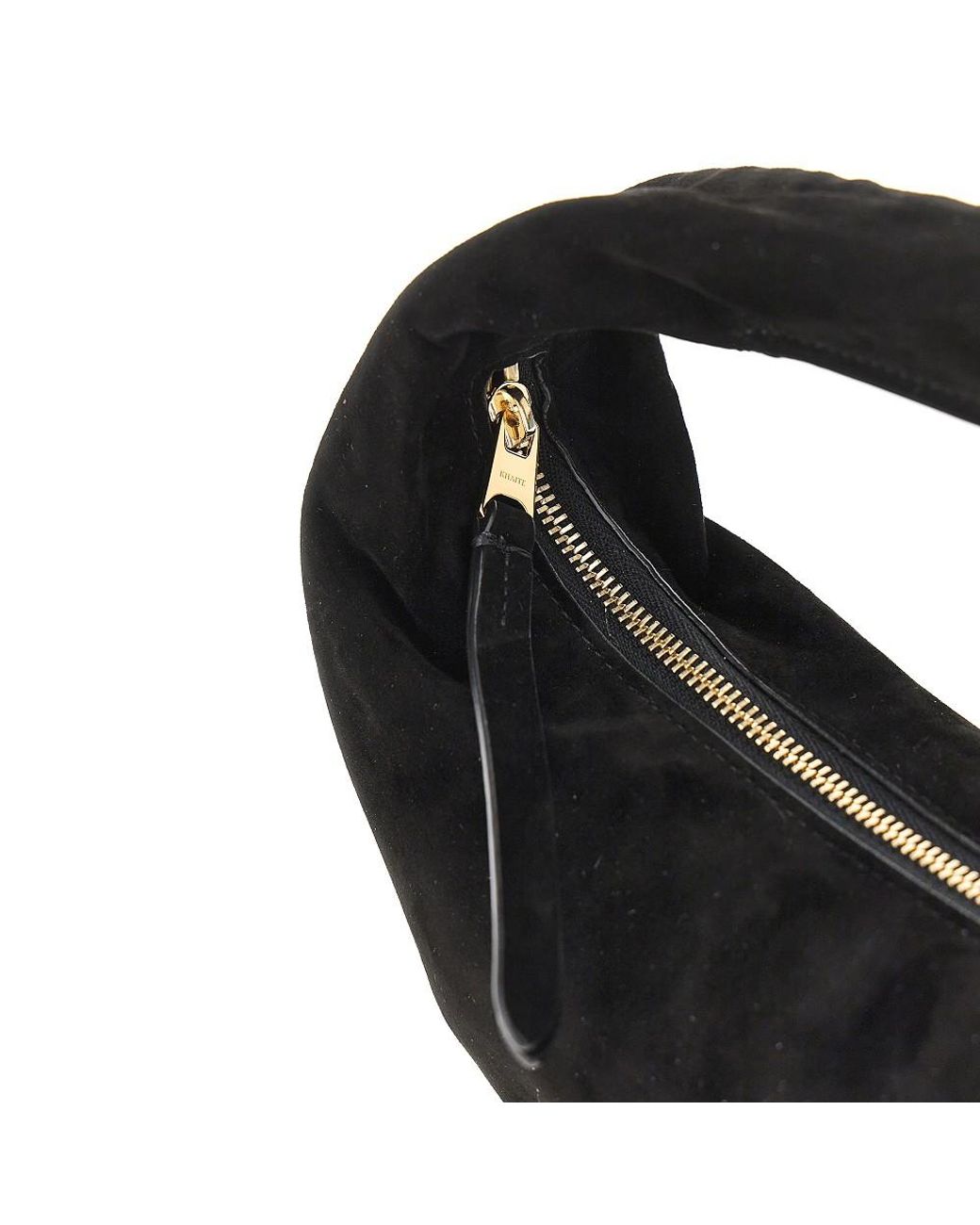 Khaite Black Mini Hobo Bag Made From Soft Suede Leather With Integrated Handle To Carry By Hand. -Tone Mini Logo Print