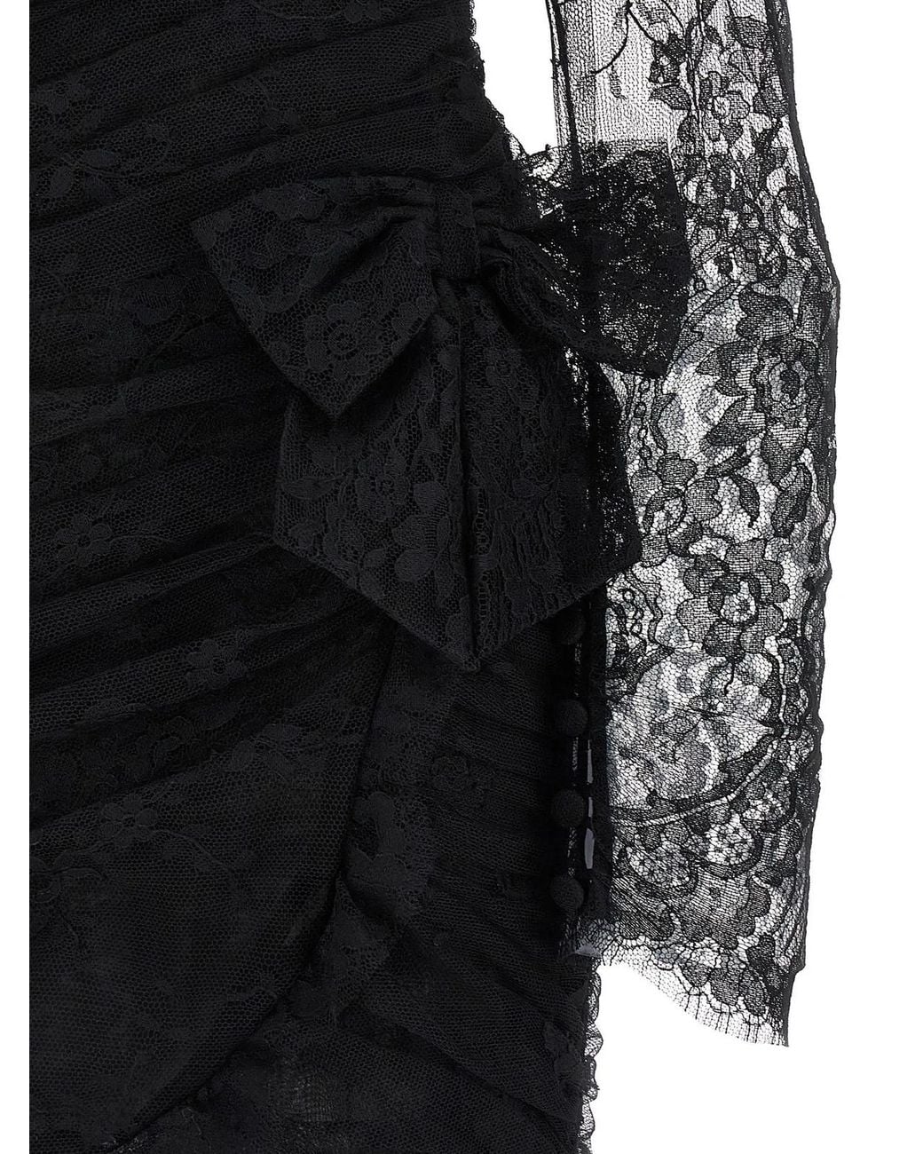 Alessandra Rich Black Draped Lace Mini Dress With Plunging Neckline