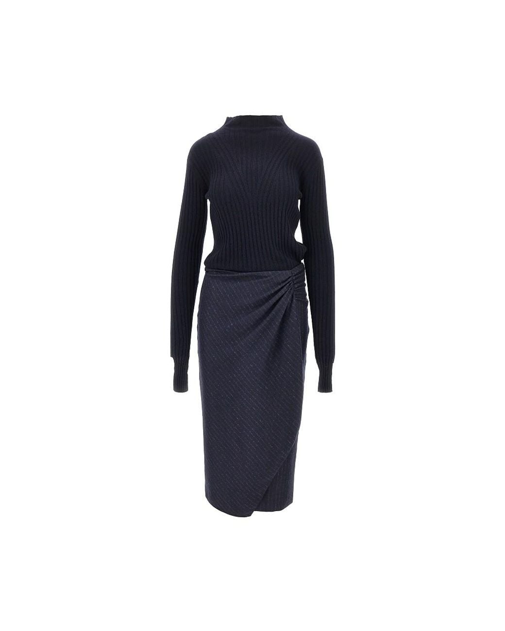 Pinko Blue Knitted Midi Skirt With Pinstriped Skirt