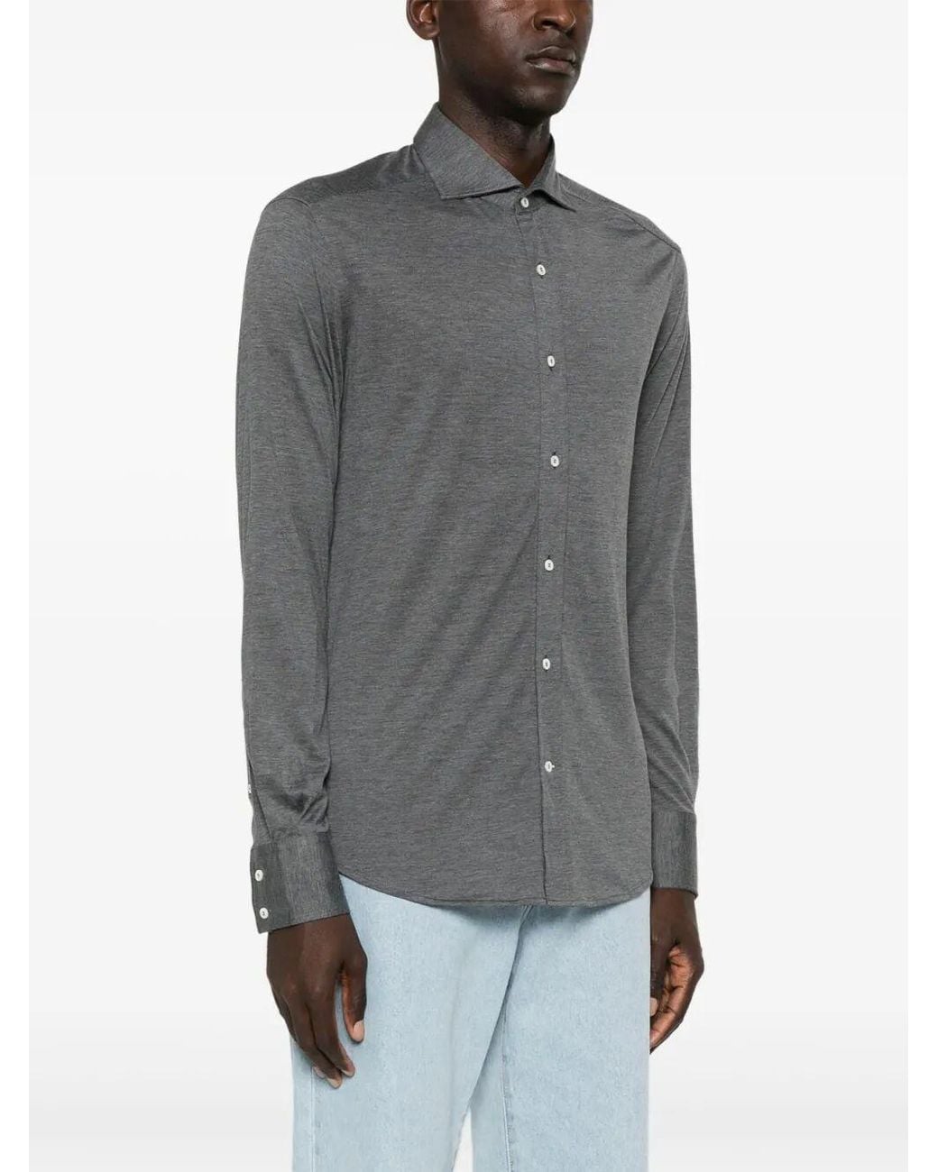 Brunello Cucinelli Gray Silk Shirt for men