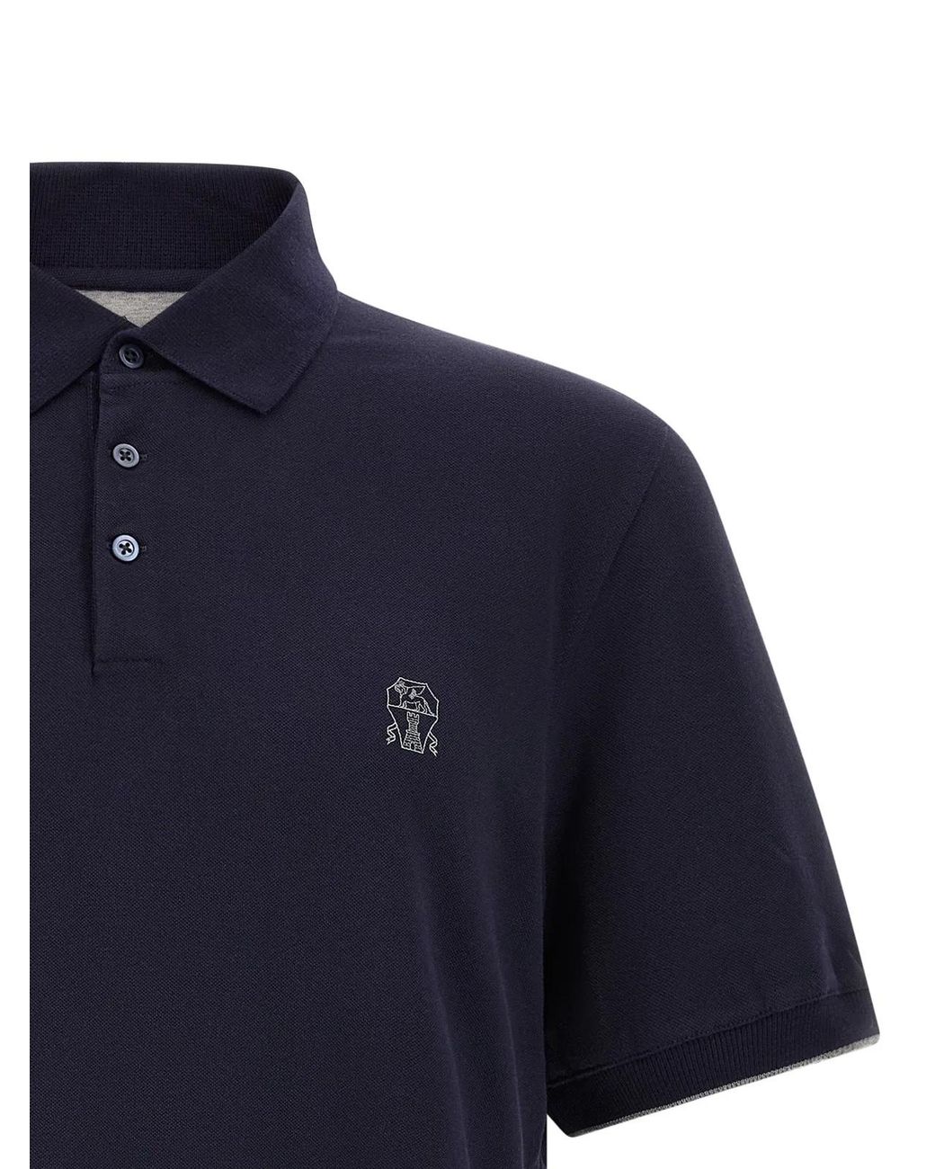 Brunello Cucinelli Blue Logo Piqué Polo Shirt for men