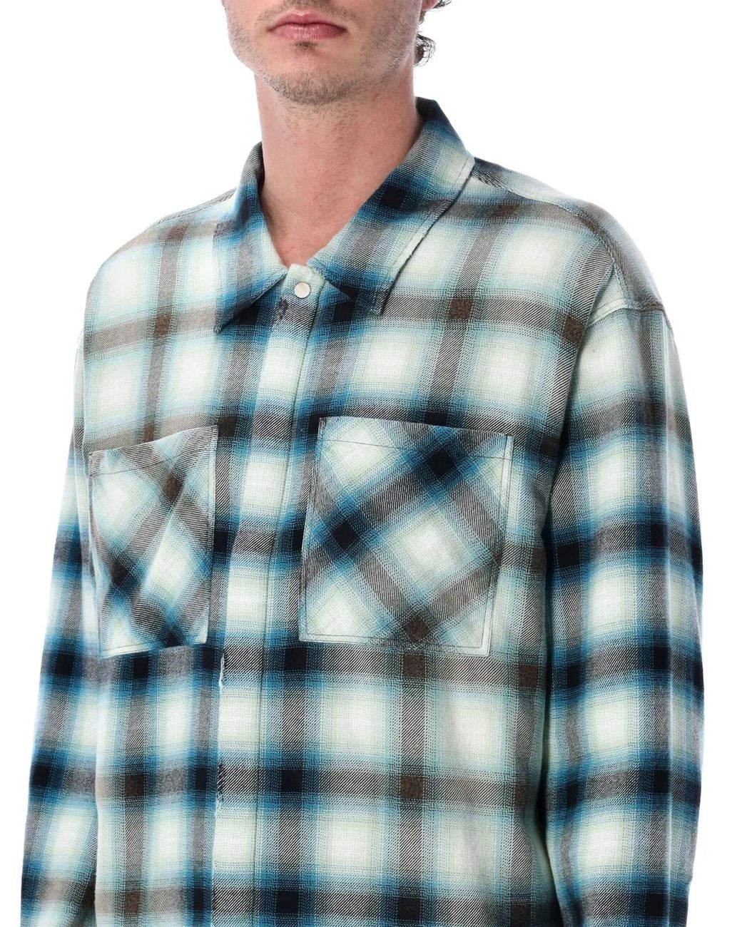 Represent Blue Sun-Bleached Cotton Flannel Shirt for men