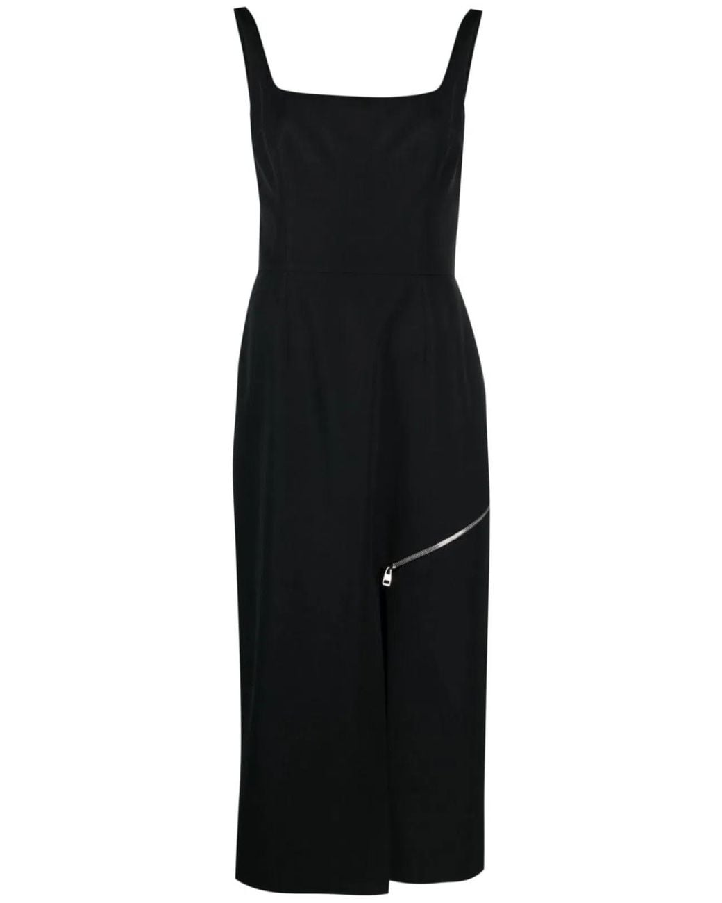 McQueen Black Grain De Poudre Wool Midi Dress
