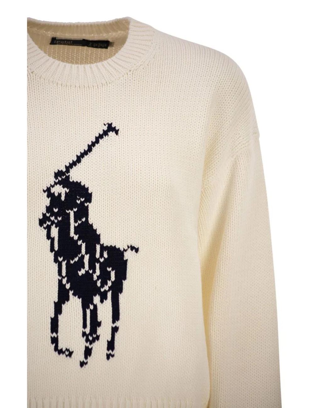 Polo Ralph Lauren White Big Pony Cotton Crew Neck Jumper