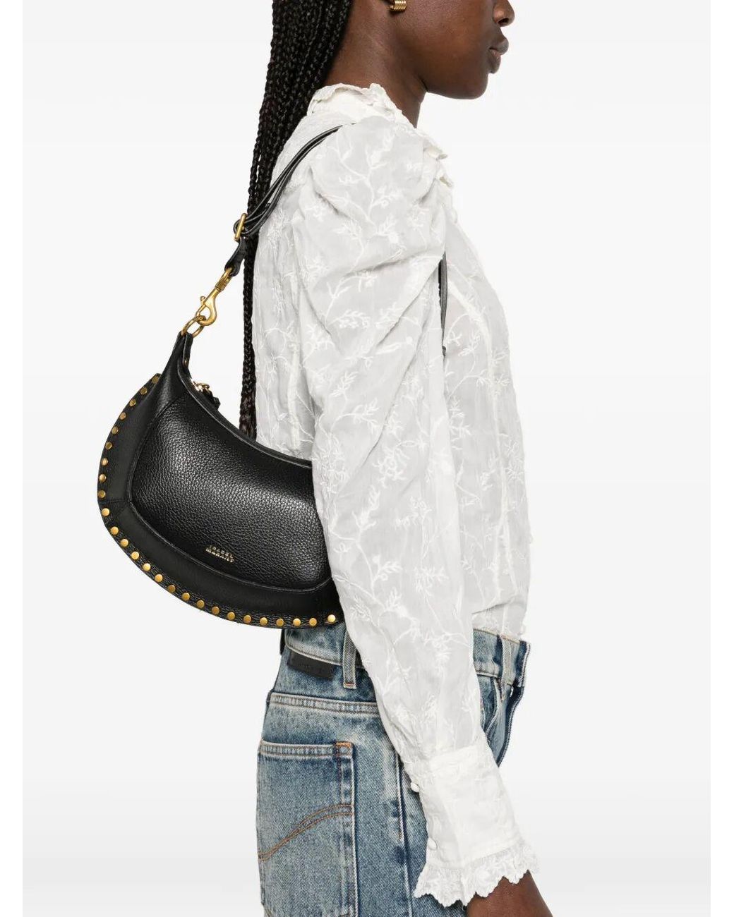 Isabel Marant Black Oskan Moon Leather Shoulder Bag