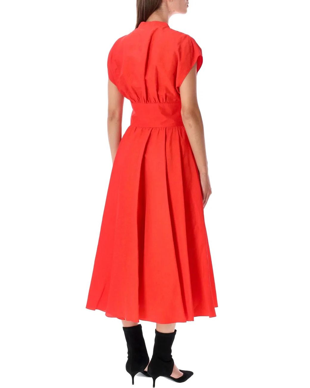 Alaïa Red Alaia Belted Linen-Blend Dress