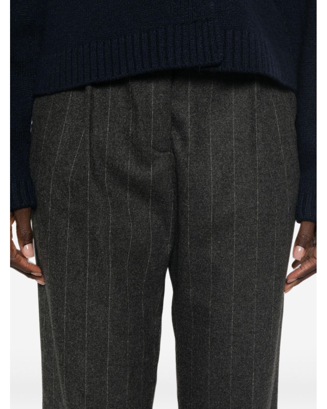 Herno Black Pinstripe-Pattern Pleated Tailored Trousers