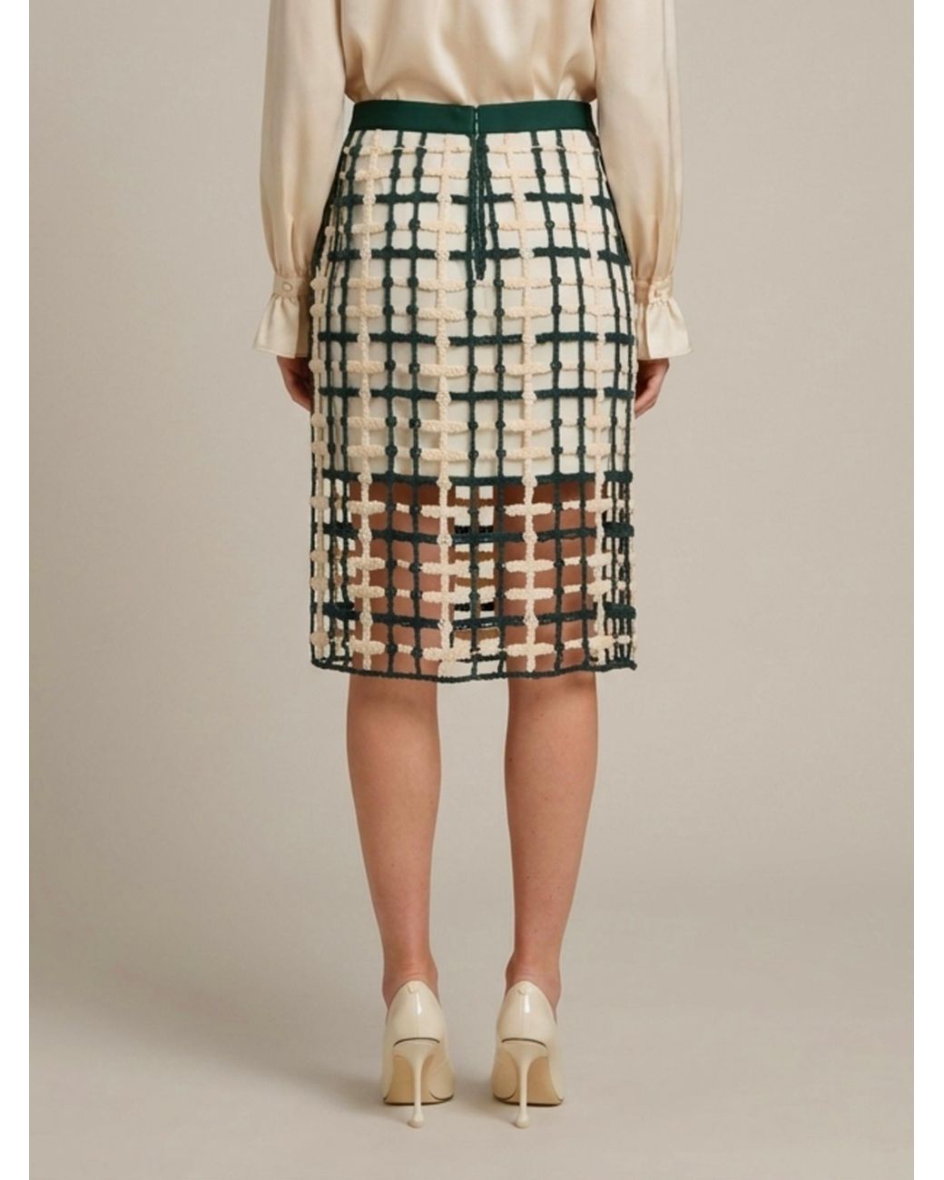 SUTTON NEW YORK Natural Mesh Midi Skirt