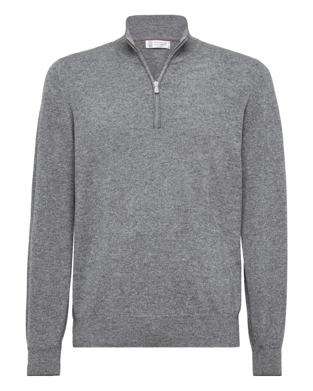 Brunello Cucinelli Gray Cashmere Half Zip Sweater for men