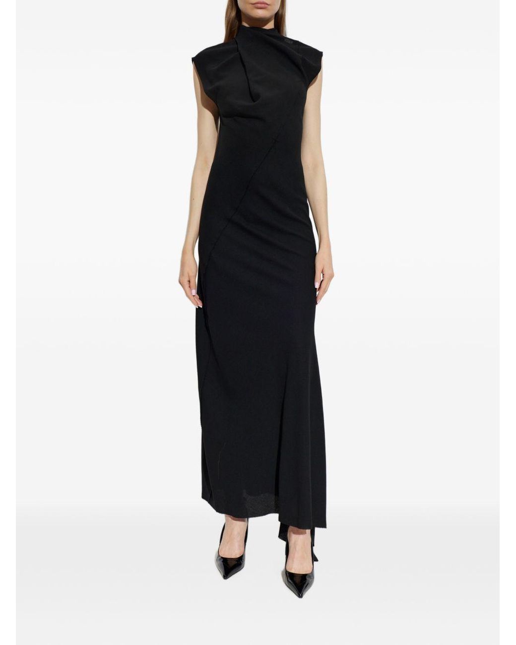 The Attico Black Scooped Back Wool Long Dress
